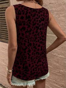 EMERY ROSE New Women's Fashion Leopard Print Round Neck Button Vest - Multicolor - View 2