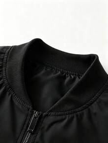 Manfinity Homme Men's Letter Printed Zipper Front Baseball Collar Windbreaker Jacket,Black And White,Autumn,Streetwear,Graduation,Back-To-School Outdoor Light Jacket - Black - View 7