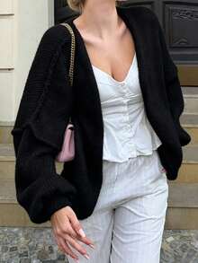Cévolie Áo cardigan len dệt kim dài tay phong cách thời trang casual kiểu Pháp cho nữ - màu đen - Xem 3