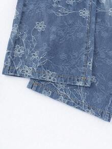 GlowEve Damen Lässig Blumen Muster Weite Bein Jeans, geeignet für Urlaub, täglichen Weg zur Arbeit - Mittele Waschung - Übersicht 6