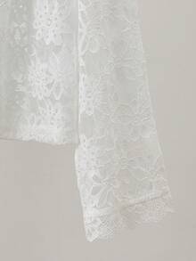 SHEIN Franclia 女款優雅派對通勤度假蕾絲白色開襟薄外套 - 白色 - 查看 6