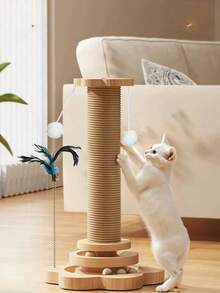 1PC Cat Scratching Post Mat Durable Climbing Frame With Track Ball And Hanging Toy Artificial Feather For Indoor Outdoor Small Medium Cats Entertainment Play - Small Size 40cm - View 3