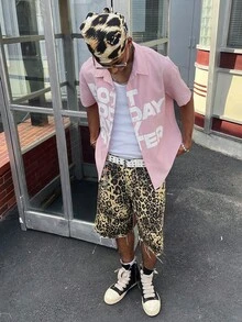 STEELVANCE 男士小格紋短袖襯衫，正面大字母印花經典款，適合正式或休閒場合、休閒度假、晚餐聚會、簡約辦公、休閒居家，百搭風格，適合自穿或送禮給朋友，春夏熱銷面料襯衫 - 彩色 - 查看 5