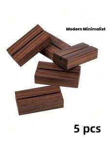 5PCS Pine Wood Business Card Holder Coffee Brown Minimalist Design Desktop Menu Photo Postcard Display Stand Rustic Office Desk Table Decor Restaurant Home Organizer Business Card Holder - Sets - View 14