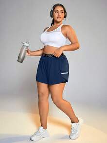 SHEIN Rhythm Era Women's Letter Waistband Pocket Double Layer Sports Shorts - Royal Blue - View 6