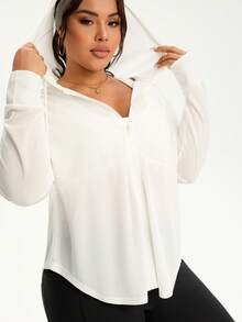 Breezaya Plus Size Women Casual Loose Fit Long Sleeve Zip-Up Sports Jacket Plus Size Running Jacket Plus Size Zip Up Hoodie - White - View 7
