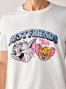 Strevion TOM & JERRY Kaos Pria Minimalis "Sahabat Terbaik" Berkerah Bulat Lengan Pendek, Musim Panas - Putih - View 7