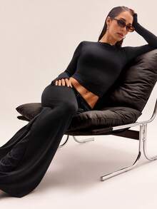 GLOWMODE TENCEL™ Modal All In Flow Silky Lightweight Fix Fit Waist Length Long Sleeve Top Daily Casual Wear - Black - View 5