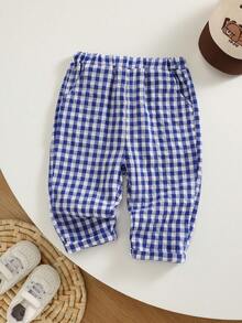 SHEIN Baby Boy Plaid Woven Long Pants, Casual Summer Vacation Suitable For Daily Outings, Holidays - Multicolor - View 9