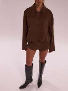 SHEIN BAE Women's Brown Striped Jacket For Autumn And Winter, Suitable For Casual Commuting And Street Style. This Autumn Jacket Is A Brown Striped Coat, A Casu - Brown - View 3