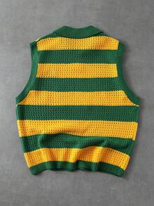 ROMWE MEN Brazil Team Knitted Vest Men's Summer Thin Hollow Out Sleeveless POLO Shirt Men's Outerwear Tank Top - Yellow - View 3