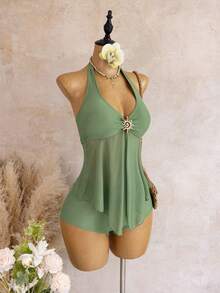 Women Midi Dresses - Green - View 2
