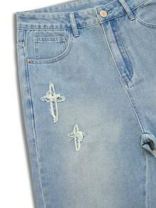 Manfinity EMRG Plus Size Men's Patchwork Denim Shorts - Light Wash - View 4