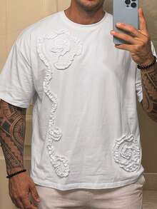 DAZY Short Pattern Embroidered White Men's Plus Size T-Shirt Summer - White - View 4