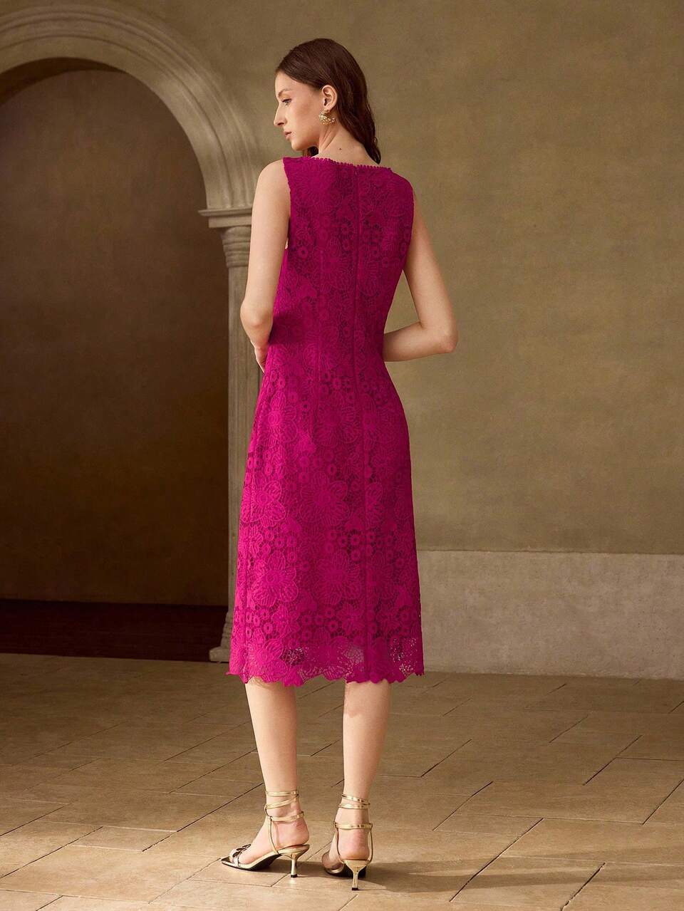 ELEGANT EMBROIDERED LACE MIDI DRESS FOR WOMEN