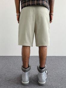 Manfinity Roghcode 男士休閒寬鬆短褲，商務辦公短褲，送給男朋友或丈夫的禮物，情人節，春季到夏季，馬爾迪格拉斯，復古，街頭風，派對，聖帕特里克節，外出，送給我的男朋友的禮物 - 卡其色 - 查看 2