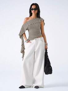 LYSMO Women's Summer Fashion Striped Asymmetric Top - Multicolor - View 3