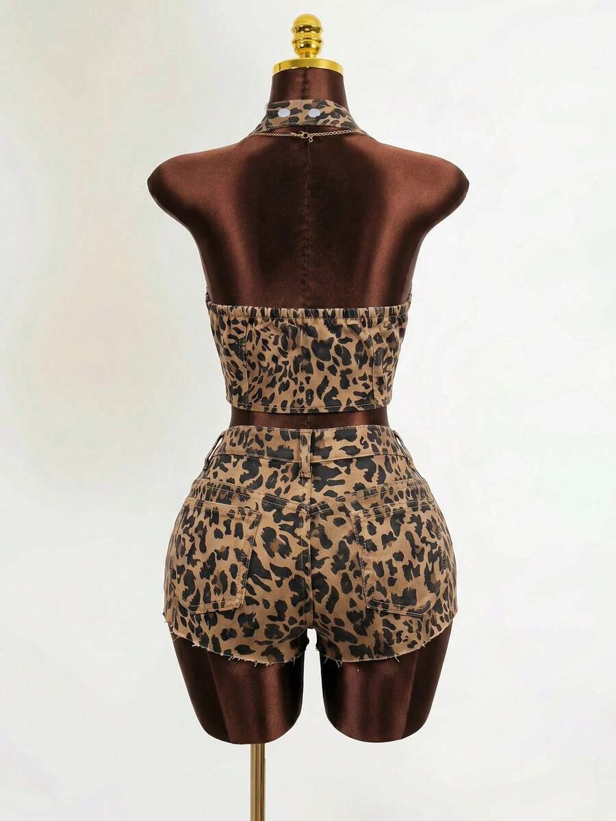 Jeanoix Women's Denim Animal Print Backless Vest Jacket - Multicolor - View 1