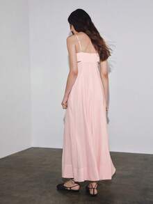 MOTF PREMIUM VACATION LINEN SPAGHETTI STRAP HOLLOW WAIST BACKLESS A-LINE DRESS SPRING SUMMER - Pink - View 7