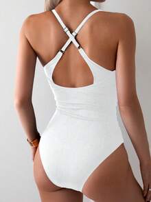 Swim Chiccia 女款素色一件式度假海灘泳衣 - 白色 - 查看 2