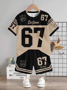 SHEIN Set Kaos Lengan Pendek dan Celana Pendek Kasual Sederhana untuk Bayi Laki-laki, Cocok untuk Musim Panas - MultiWarna - View 3
