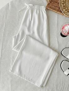 SHEIN Tween Girl Solid Casual Minimalist Comfortable Mid-Waist Straight Leg Versatile Long Pants - White - View 6
