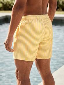 Ocevento HIMLAND Men's Striped Partywear Bermuda Shorts In Breathable Woven Fabric Yellow Swim Trunks Men Men Striped Swim Trunks Men Yellow Striped Swim Shorts Men Beach Shorts Beachwear For Men - Mustard Yellow - View 3