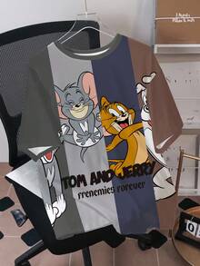 TOM & JERRY X SHEIN 男士圓領短袖全身印花T恤休閒日常款 - 白色 - 查看 3