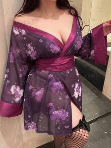 Vibekara 性感浪漫印花收腰短裙 - 紫色 - 查看 3