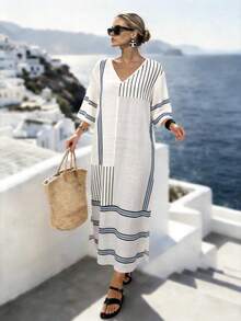 Selamara Robe ample à imprimé géométrique pour femmes, vacances d'été - Multicolore - Voir 4