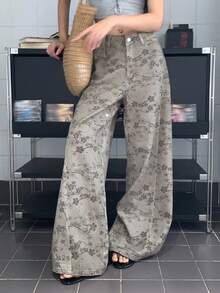 DAZY Pantalon long droit ample taille moyenne pour femme, style complet, effet gris, avec tops mignons, pour sortir en soirée, été, street - Gris - Voir 5