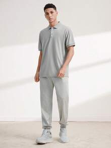 Men's Golf Polo Shirt, Fashion Business Casual Printed Short Sleeve Polo With Button Design Summer Sports - Grey - View 8