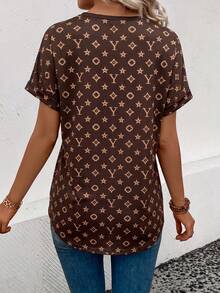 EMERY ROSE Kaos Wanita Ukuran Plus Terbaru, Model Kasual Serbaguna, Leher V, Motif Bunga, Lengan Pendek - MultiWarna - View 2