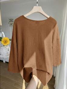 Comfortcana Plus Size Lightweight Short White Jacket , Summer Cotton Comfortable Cardigan In Fall/Winter - Khaki - View 2