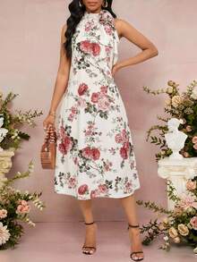SHEIN Lady 大码女式碎花优雅吊带连衣裙，度假风 - 彩色 - 查看 7