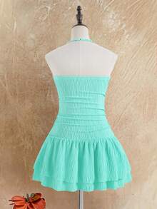 Sparklyn Vestido de verano con cuello de halter, volantes en el bajo y decoración de estrellas de mar y conchas para niñas preadolescentes - Albaricoque - Ver 8