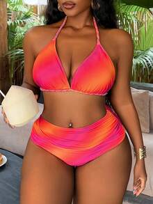 Slaydiva 2026 New Women's Spring/Summer Halter Neck Triangle Bikini Swimwear Set, Plus Size, Beachwear - Multicolor - View 3