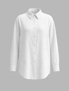 SHEIN Vacation Style White Coconut Tree Hollow Embroidery Loose Beach Shirt Dress - White - View 4