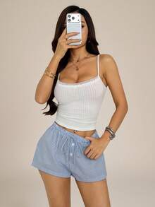 SHEIN PETITE Women Two Pieces Outfits For Daily Wear - Blue and White - View 4