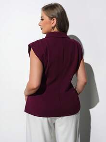 Maija Plus Size Elegant Solid Color Suit Vest Office Dark Purple Summer - Burgundy - View 5