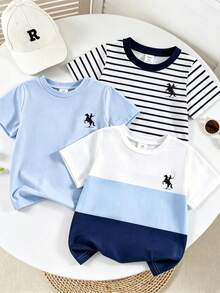 Souflis Souflis 小男孩 3 件組圖案 T-shirt，舒適時尚，適合春夏季休閒穿著 - 彩色 - 查看 1