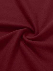 Manfinity Homme Atasan Kasual Pria Lengan Pendek Kerah Bulat Warna Polos Merah Burgundy - Burgundy - View 6