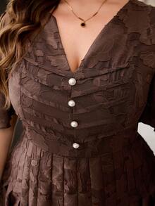 SHEIN Clasi Plus Size Summer Elegant Solid Color Cutout Dress - Coffee Brown - View 2