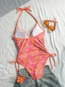 Swim Vcay 2026 Spring/Summer Orange Random Shell Print Slim Fit Halter Neck Spaghetti Strap One-Piece Bikini Swimsuit For Women Vacation - Multicolor - View 2