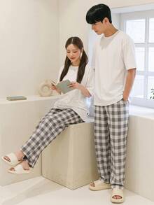 DAZY Men's Plaid Pajama Pants For Spring Home Wear, Fall, Winter - Grey - View 4