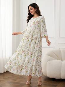 Al Najma 女款優雅花卉印花阿拉伯風洋裝，適合晚宴、聚會、生日 - 彩色 - 查看 3