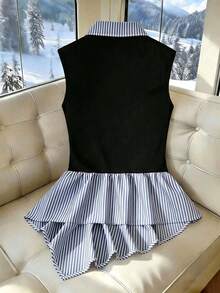 Franclia Plus Size Women's Patchwork Striped 2 In 1 Sleeveless Casual Shirt - Multicolor - View 2