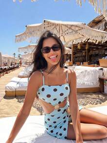 Swim Oasis Women's 2 Pieces Swimsuit Set With Polka Dot Print, Cutout Sunflower Skirt, Summer Holiday Beach Outfit - Multicolor - View 8