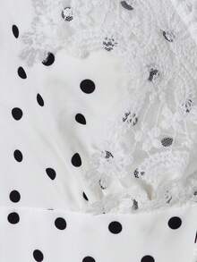 Elyressa Summer Elegant Romantic White With Black Polka Dots Print Lace Patchwork Sleeveless Dress Vacation - Black and White - View 7