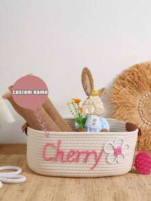 Customized 1pc Handwoven Rope Storage Basket, Suitable For Bathroom, Bedroom, Living Room, Pets Toys, Valentine's Day, Wedding, Home Decor, Halloween, Back To School Student Storage Box,Home Refresh,Customized Storage Basket,Easy Comfort,Home & Living,Christmas Home Atmosphere,Souvenirs,Reusable,Adorable,High-Quality,Elegant Living - White - View 9